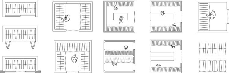 closet set, walk-In closet, floor plan, top view, blueprint, architectural elements, editable stroke, vector, illustration © Hasan