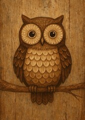 Obraz premium Rustic owl illustration on wood.