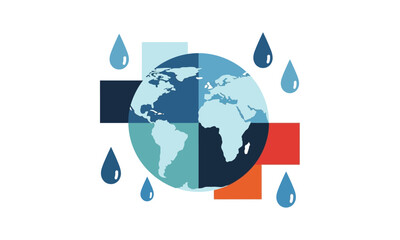 Stylized illustration of Earth globe with water droplets, representing global water issues and environmental concerns.