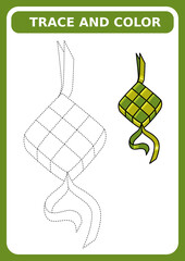 ketupat trace and color worksheet