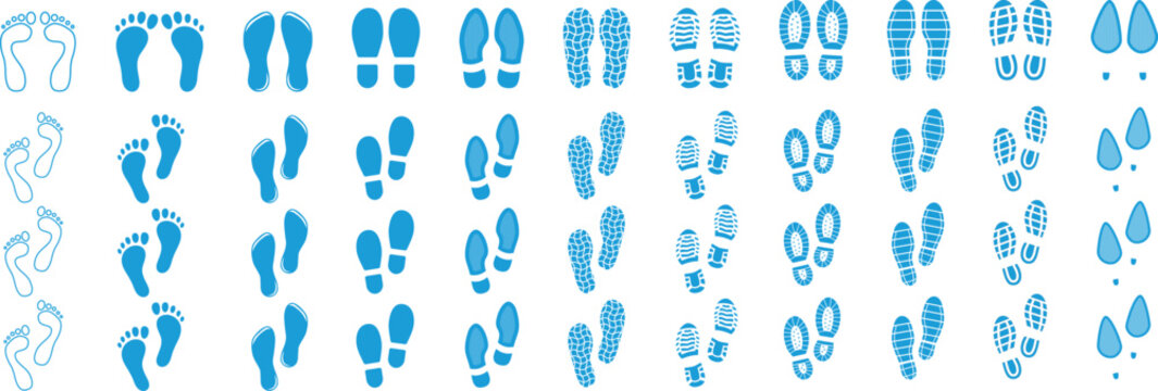 Set different human footprints. Footsteps icon or sign for print. vector illustration