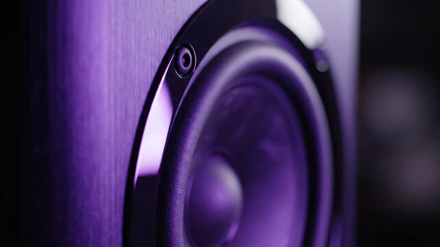 Powerful Bass Speaker: Hypnotic Woofer Vibration & Purple Light Aesthetic