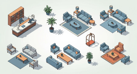 Obraz premium Isometric furniture collection for interior design planning.