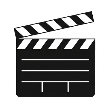 Black film clapperboard with white stripes open ready for action isolated on transparent background