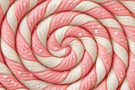 Close Up Swirl Pattern Of Pink And White Hard Candy With Glitter Detail
