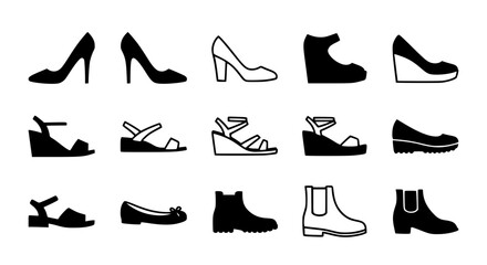 Women shoes flat line icon set black vector