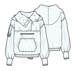 Women's windbreaker vector design mockup template technical flat drawing. © Apparel Design