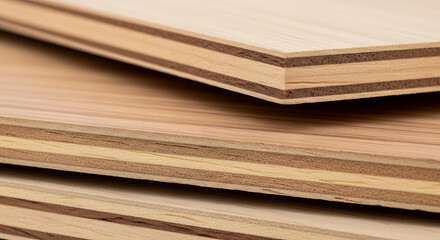 Naklejka premium Close-up of Plywood Sheets with Visible Layers and Wood Grain Texture for Construction