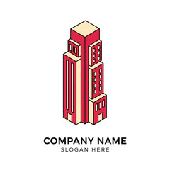 Fototapeta premium Red and Beige Modern Building Illustration.