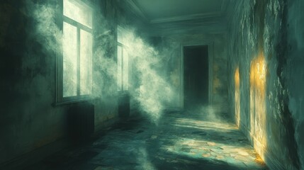 Obraz premium Abandoned hallway, eerie light
