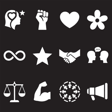 Women Empowerment and Feminism Icon Set - Social Justice, Mental Health, Equality, and Global Community Symbols
