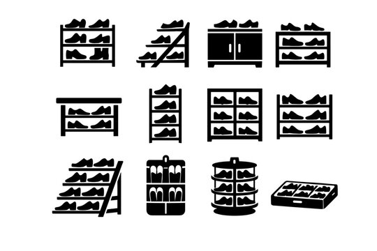 Pictogram shoe flat vector black rack graphic storage icon home footwear simplified
