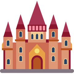 Fototapeta premium Majestic cartoon castle with red turrets and arched windows in a fairytale style illustration for fantasy and storybook themes