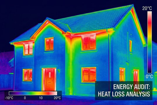 Handheld thermal scanner device showing home insulation leaks and heat loss analysis