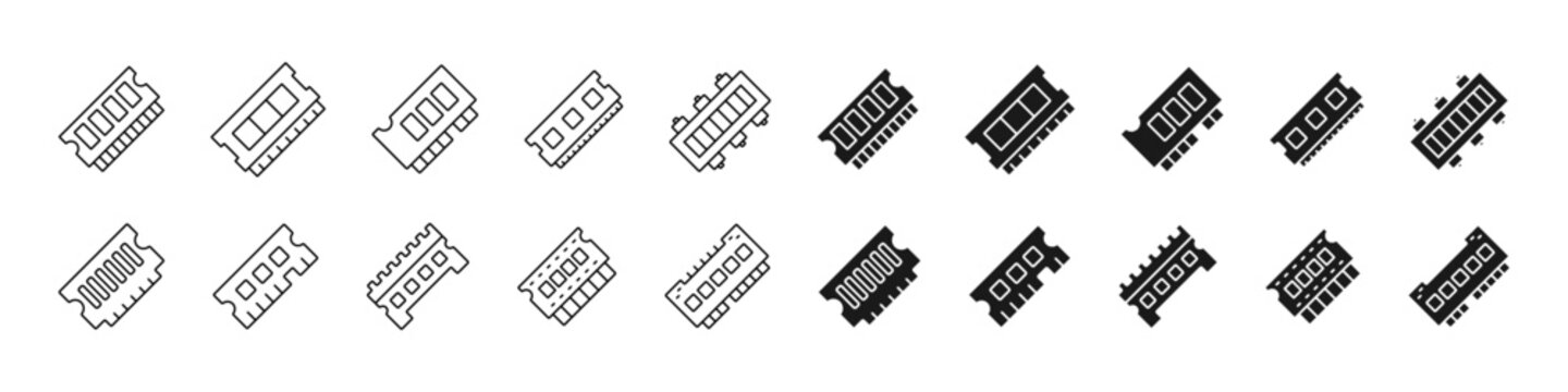 Random Access Memory, Computer RAM - vector icons, editable line.