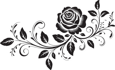Vector horizontal black and white vignette with a rose.