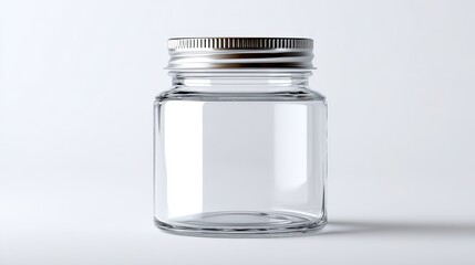 Elegant glass storage jar with blank label area, 300ml capacity, studio lighting