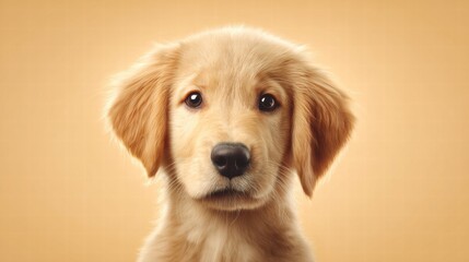 Adorable Golden Retriever puppy with a sweet and innocent gaze, looking directly at the camera.