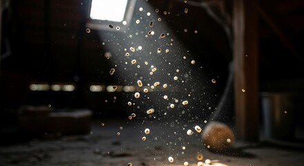 Sunlight beam illuminating dust particles in a dark room