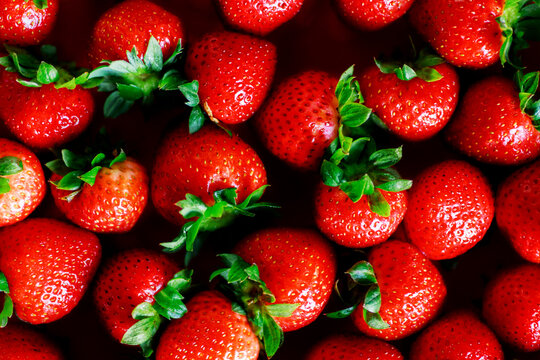 Flay Lay of Fresh Strawberries Close-up