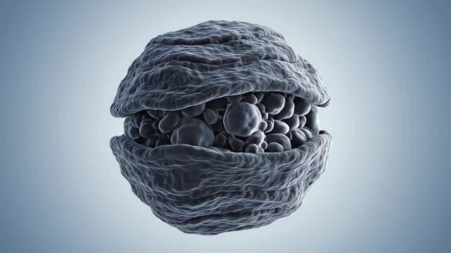 Detailed 3D animation of a single-celled amoeba organism transforming and changing shape with internal organelles visible, showcasing cellular biology and microscopic life forms in a scientific