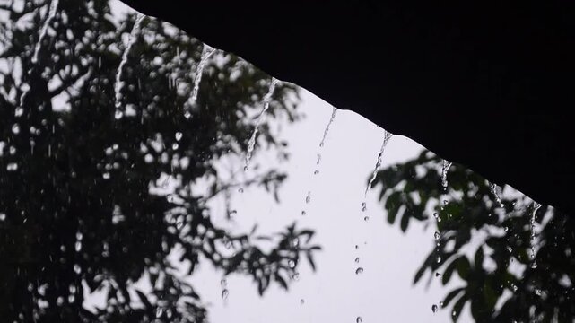 silhouette of raindrops on a zinc roof