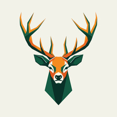 Majestic Deer Head with Antlers in Geometric Style.
