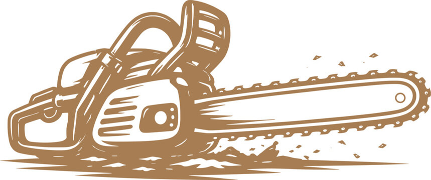 Chainsaw Woodcutting Tool Vintage Engraving Style Illustration.