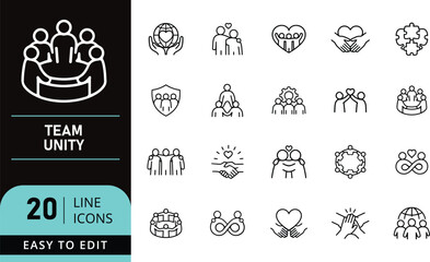 Team Unity Line Icons Set for Collaboration Community and Support Concepts