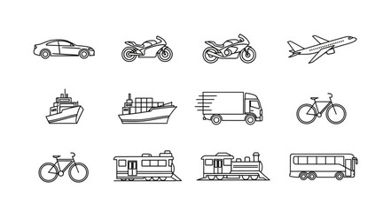 Collection of hand drawn transportation vehicles and modes of travel. © Pero