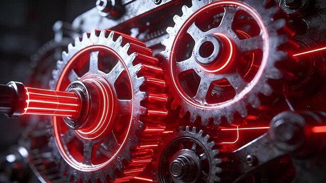 Mechanical gears with glowing red lights