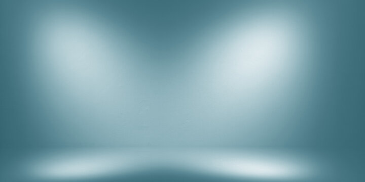 Professional blue studio background featuring cement wall and floor illuminated by two bright spotlights. Ideal for product displays presentations and creative digital stages