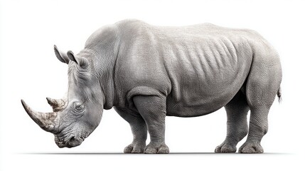 Obraz premium White rhinoceros isolated on a white background, side view