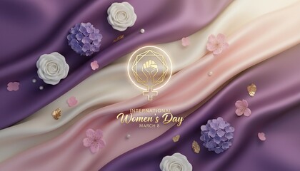 Happy Women's Day design with floral embellishments and the female symbol
