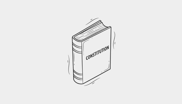 Hand-drawn illustration of a constitution book, symbolizing law, justice, and government.