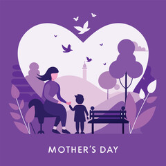 Mother's Day Love Mom and Child in a HeartShaped Park