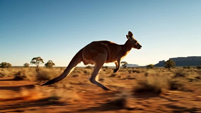 Kangaroo Leaps Through Australian Outback Landscape
