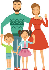 Obraz premium Happy family portrait. Cartoon parents and kids together