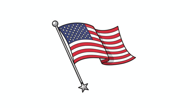 Waving American Flag on Pole with Star - USA Symbol of Freedom and Patriotism