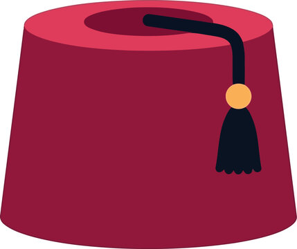 Red Fez Hat with Black Tassel Traditional Ottoman Headwear Vector Illustration