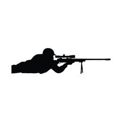 Obraz premium Sniper in prone position aiming rifle with precision and focus