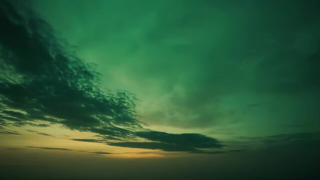 Soft pastel clouds creating a beautiful gradient of mint green and yellowish hues across the sky, perfect for abstract backgrounds, serene nature concepts, or airy designs