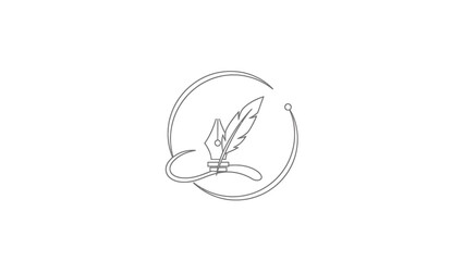 Elegant Quill Pen and Inkwell Emblem Design.
