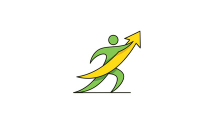 Obraz premium Green human figure with yellow arrow symbolizing growth and success.