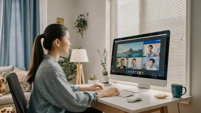 Woman Attending Online Meeting on Desktop