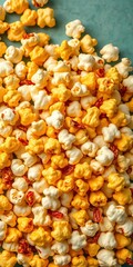 Assorted gourmet popcorn kernels, some seasoned with cheese and chili,  cinema,  cheese