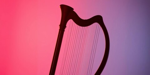 Elegant harp silhouette, graceful curves, stringed instrument, sound, simple