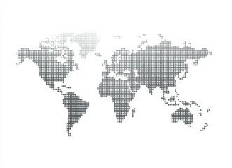 Flat gray world map illustration featuring dotted design white background, showcasing continents and oceans minimalist style. This artistic representation emphasizes global connectivity