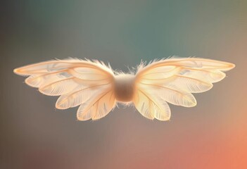Tiny, delicate, feathered angel wings, pastel colors, soft focus,  faith,  charming