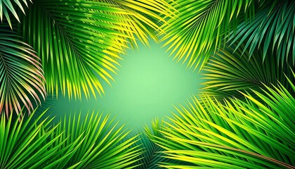 Tropical palm leaves create a lush, vibrant frame,   paradise,  frame